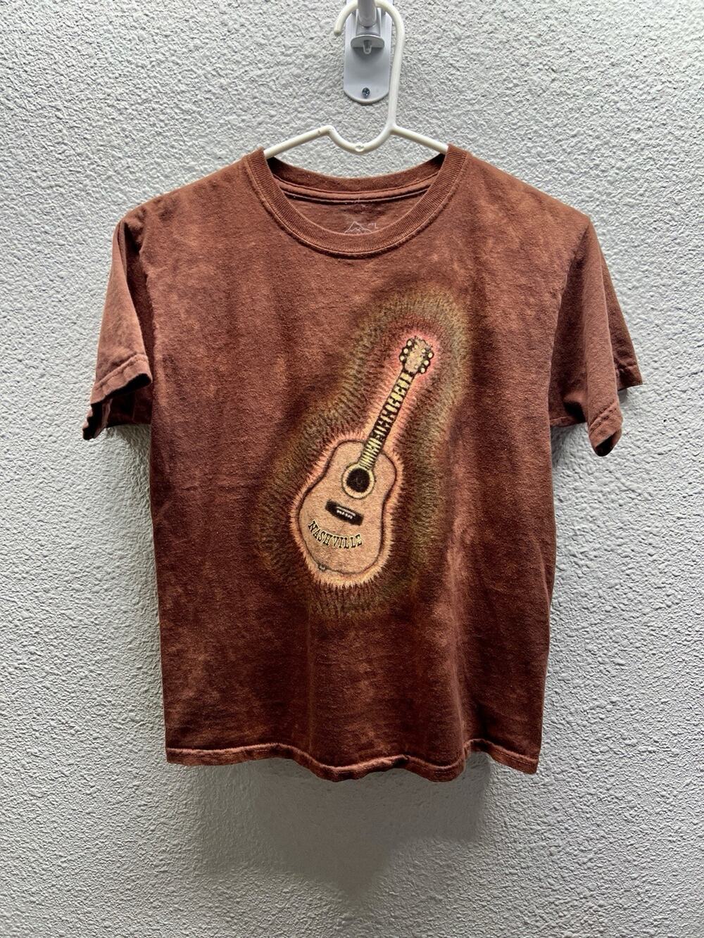 The Mountain Shirt Kids Unisex L Brown Guitar Graphic Tie Dye Tee Made USA Rock